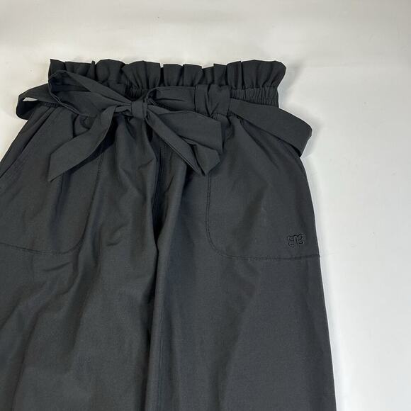 Albion Bow Belt Ankle Pant Womens XS Black Paper Bag Pull On Nylon Stretch - Picture 2 of 9